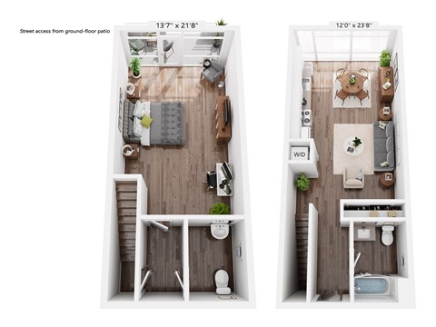 Floor plan for 1 bed, 2 baths, 1166 sqft